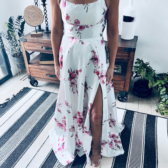 B Darlin Floral Prom Dress - White and Pink - Picture 4 of 6